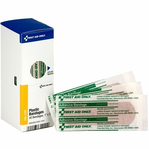 First Aid Only SmartCompliance Refill 1" x 3" Adhesive Plastic Bandages, 40 Per Box - Plastic - 40 / Box