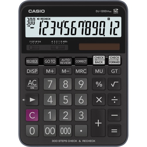 Casio Simple Calculator - 12 Digits - Solar Powered - Battery Included - 1 - LR44 - 1.4" x 5.7" x 7.6" - Plastic - 1 Each - Desktop Display Calculators - CSODJ120DPLUS
