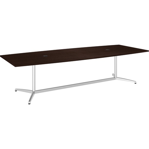 Bush Business Furniture Conference Table - For - Table TopMocha Cherry Boat Top - Silver Base - 10 ft Table Top Length x 48" Table Top Width - Assembly Required - 1 Each