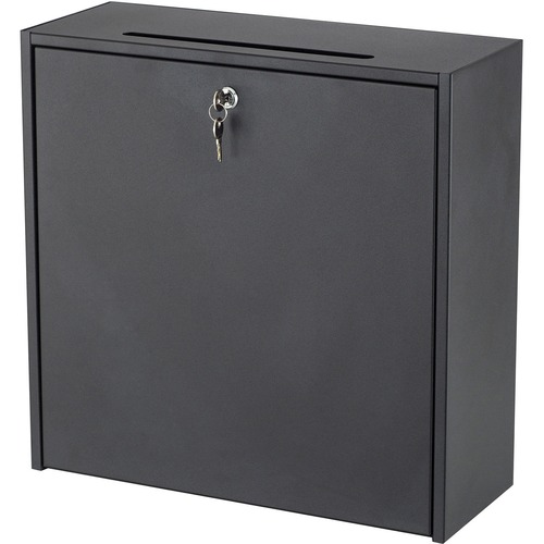 Safco Wall-mounted Inter-department Locking Mailbox - 12" Height - External Dimensions: 18" Width x 7.3" Depth x 18" Height - Hinged Closure - Steel - Black - For Letter, Document, Envelope, Memo, CD-ROM, Keyboard, Disk Drive - Recycled - 1 Each