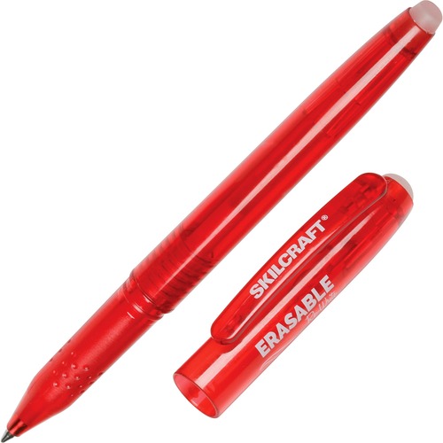 SKILCRAFT Erasable Stick Pen - 0.7 mm Pen Point Size - Red Gel-based Ink - Translucent Barrel - 1 Dozen