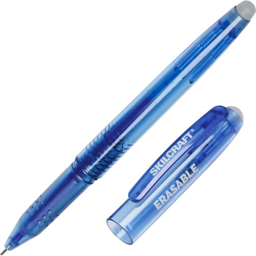 SKILCRAFT Erasable Stick Pen - 0.7 mm Pen Point Size - Blue Gel-based Ink - Translucent Barrel - 1 Dozen