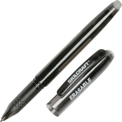 SKILCRAFT Erasable Stick Pen - 0.5 mm Pen Point Size - Black Gel-based Ink - Translucent Barrel - 1 Dozen