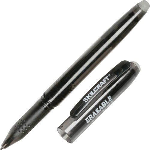 SKILCRAFT Erasable Stick Pen - 0.7 mm Pen Point Size - Black Gel-based Ink - Translucent Barrel - 1 Dozen