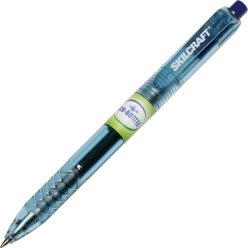 SKILCRAFT Recycled Retractable Gel Pen - 0.7 mm Pen Point Size - Retractable - Blue Gel-based Ink - Transparent Barrel - 1 Dozen