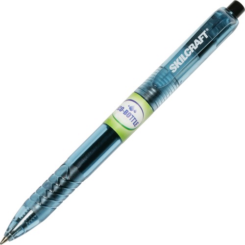 SKILCRAFT Recycled Retractable Gel Pen - 0.7 mm Pen Point Size - Retractable - Black Gel-based Ink - Transparent Barrel - 1 / Dozen