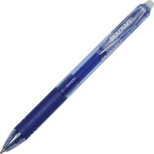 SKILCRAFT Recycled Retractable Gel Pen - 0.7 mm Pen Point Size - Retractable - Blue Gel-based Ink - Transparent Barrel - 1 Dozen