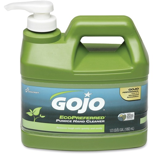 SKILCRAFT® GOJO EcoPreferred Pumice Hand Cleaner - Lime Scent - 1 gal - Pump Bottle Dispenser - Dirt Remover, Grease Remover, Soil Remover - Hand - Gray - Heavy Duty, Bio-based - 6 / Box