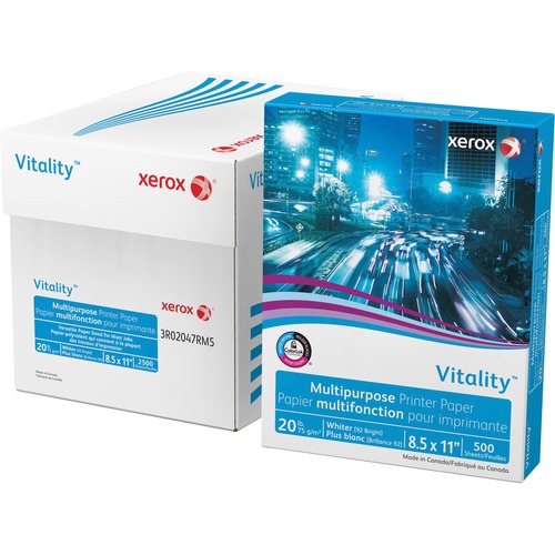 Xerox Vitality Multipurpose Printer Paper - White - 92 Brightness - 90% Opacity - Letter - 8 1/2" x 11" - 20 lb Basis Weight - 5000 / Carton - White