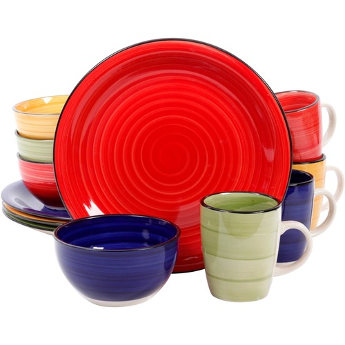 Gibson Home Color Vibes 12 Piece Round Dinnerware Set, Assorted Colors - Dishwasher Safe - Microwave Safe - Assorted - Stoneware Body
