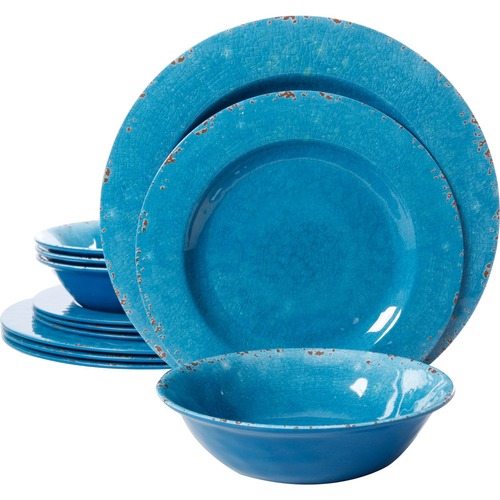 Gibson Studio Mauna Crackle-Look Cobalt Melamine 12 pc DW Set - Serving - 4 Serving(s) - Dishwasher Safe - Cobalt, Blue - Melamine Body