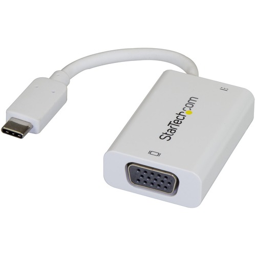 StarTech.com USB C to VGA Adapter with 60W Power Delivery Pass-Through - 1080p USB Type-C to VGA Video Converter w/ Charging - White - USB-C (DP 1.2 Alt Mode HBR2) to VGA video display adapter w/ 60W Power Delivery pass-through charging; 2048x1280/1920x12