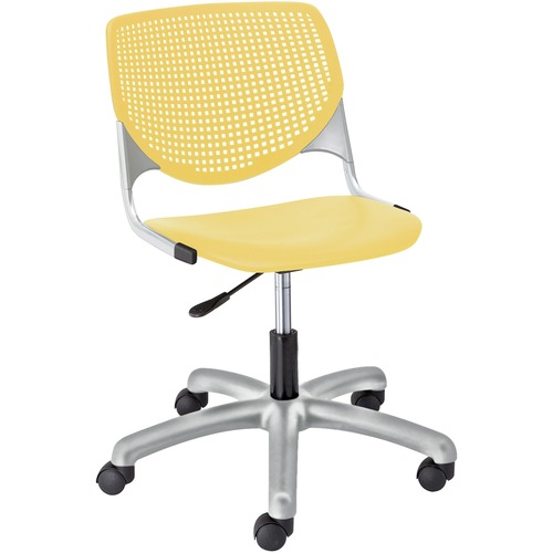KFI Kool Task Chair with Perforated Back - Yellow Polypropylene Seat - Yellow Polypropylene Back - Powder Coated Silver Steel Frame - 5-star Base - 1 Each