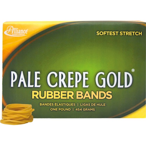 Alliance Rubber 20125 Pale Crepe Gold Rubber Bands - Size #12 - Approx. 3850 Bands - 1 3/4" x 1/16" - Golden Crepe - 1 lb Box