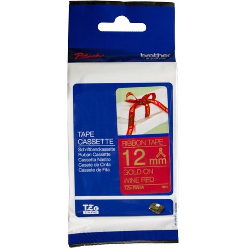 Brother TZe Label Tape - 15/32" (12 mm) x 13 1/8 ft (4 m) - Wine Red - 1