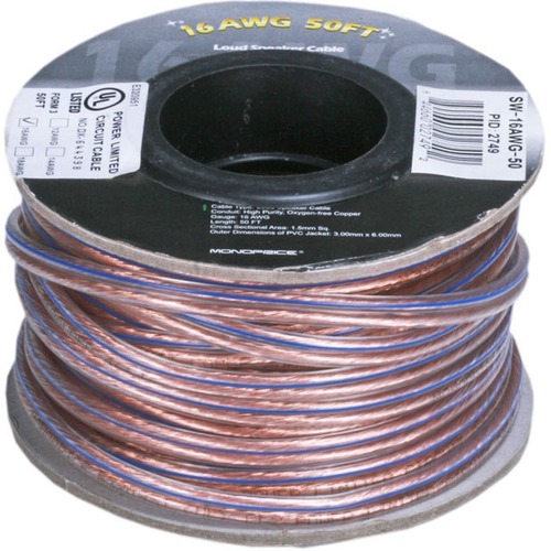 Monoprice Choice Series 16AWG Oxygen-Free Pure Bare Copper Speaker Wire, 50ft - 50 ft Audio Cable for Audio Device, Speaker - First End: 1 x Bare Wire - Second End: 1 x Bare Wire - 16 AWG