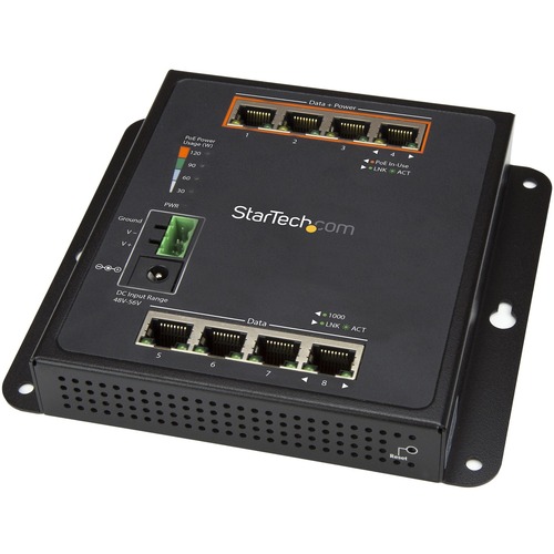 StarTech.com Industrial 8 Port Gigabit PoE Switch - 4 x PoE+ 30W - Power Over Ethernet GbE Layer/L2 Managed Network Switch -40C to +75C - Industrial 8 port Gigabit PoE switch Up to 30W per 4 Power over Ethernet ports +75C to -40C temp 10/100/1000 Mbps net
