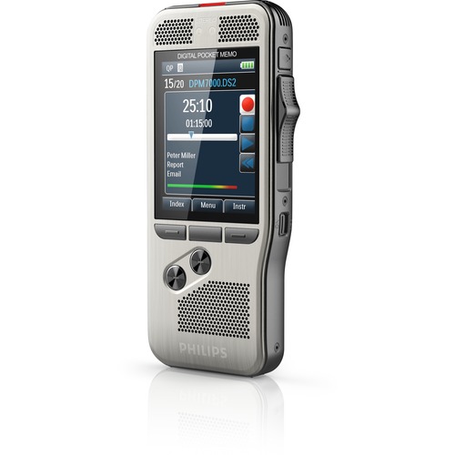 Philips Pocket Memo Voice Recorder DPM7000 - 16 GBSD, SDHC Supported - 2.4" LCD - MP3, DSS, WAV - Headphone - 700 HourspeaceRecording Time - Portable - Digital Recorders - PSPDPM700001