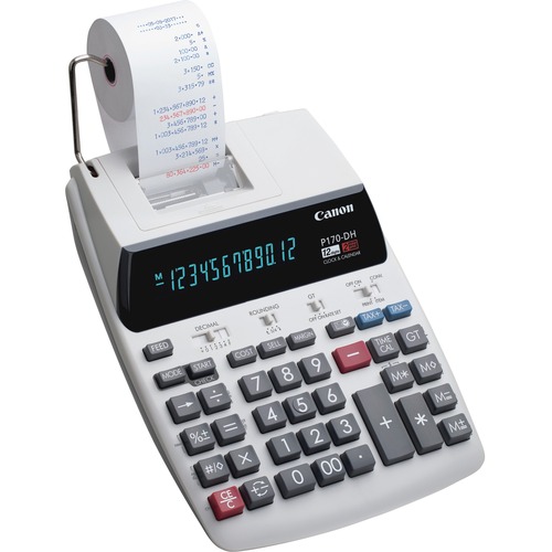 Canon P170-DH-3 Printing Calculators - Calendar, Clock, Item Count, Sign Change, Compact - 12 Digits - 3" x 9.6" x 15.2" - White - 1 Each
