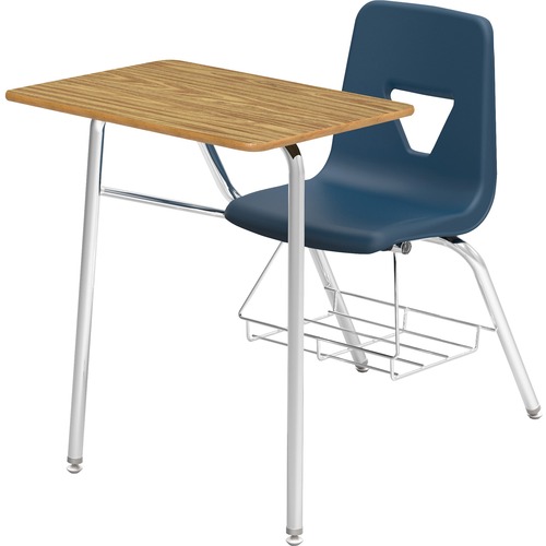 Lorell Student Chair/Desk Combo Desks - For - Table TopMedium Oak Rectangle, High Pressure Laminate (HPL) Top - Four Leg Base - 4 Legs x 24" Table Top Width x 18" Table Top Depth - 31" Height - Navy - Polypropylene - 2 / Carton
