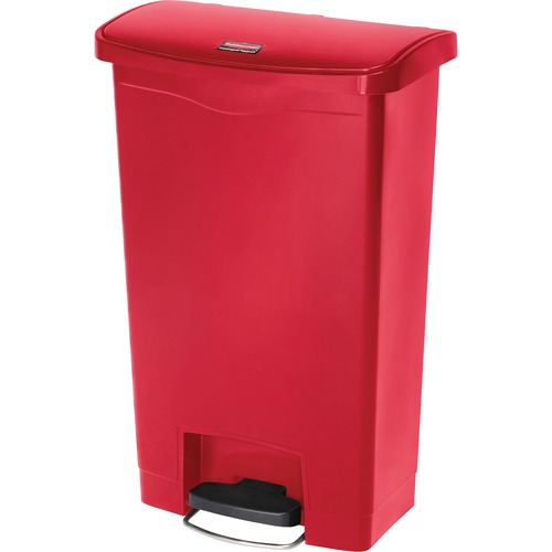 Rubbermaid Commercial Slim Jim 13-gal Step-On Container - Step-on Opening - Hinged Lid - 13 gal Capacity - Manual - Durable, Foot Pedal, Easy to Clean - 28.3" Height x 11.5" Width - Plastic, Resin - Red - 1 Each