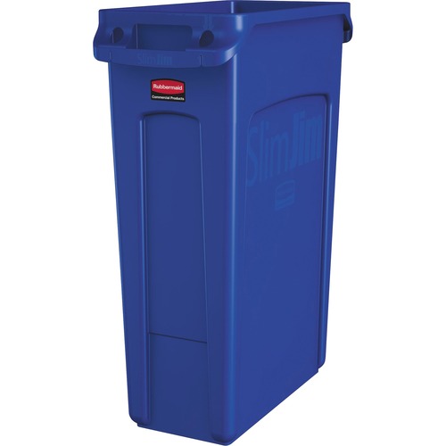 Rubbermaid Commercial Slim Jim 23-Gallon Vented Waste Container - 23 gal Capacity - Handle, Durable, Recyclable - 30" Height x 22" Width x 11" Depth - Blue - 1 Each