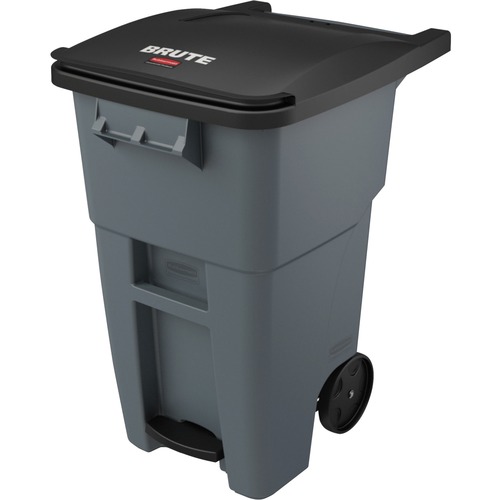 Rubbermaid Commercial Brute 50-gallon Step On Rollout Container - Step-on Opening - Rollout Lid - 50 gal Capacity - Manual - Heavy Duty, Wheels, Reinforced, Handle, Easy to Clean - 39.6" Height x 24" Width - High-density Polyethylene (HDPE) - Gray - 1 Eac
