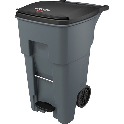 Rubbermaid Commercial 1971968 65 Gallon BRUTE Step-On Rollout Container - Gray - Step-on Opening - Rollout Lid - 65 gal Capacity - Manual - Heavy Duty, Wheels, Reinforced, Handle, Easy to Clean - 44.7" Height x 25.3" Width - High-density Polyethylene (HDP