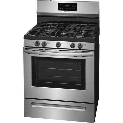 Frigidaire FFGF3054TS Gas Range - 30" - Single Oven x Oven(s) - 5 x Cooking Element(s) - Gas Burner - Sealed Porcelain Cooktop - 5 ft³ Primary Oven - Gas Oven - Electronic Clock/Timer - Self Cleaning Mode - Freestanding - Stainless Steel