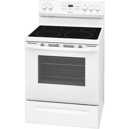 Frigidaire 30'' Electric Range - 30" - Single Oven x Oven(s) - 5 x Cooking Element(s) - Smoothtop Porcelain Cooktop - 5.30 ft³ Primary Oven - Electric Oven - Electronic Clock/Timer - Self Cleaning Mode - Freestanding - White