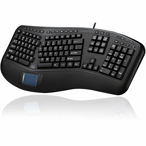 Adesso Tru-Form Ergonomic Touchpad Keyboard - Cable Connectivity - USB Interface - 104 Key Play/Pause, Previous Track, Next Track, Volume Down, Volume Up, Mute, Eject, Home, Back, Forward, Refresh, ... Hot Key(s) - English (US) - QWERTY Layout - Computer 