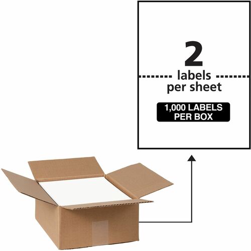Avery® Waterproof Shipping Labels with TrueBlock - 5 1/2" Width x 8 1/2" Length - Permanent Adhesive - Rectangle - Laser - White - Film - 2 / Sheet - 500 Total Sheets - 1000 Total Label(s) - 1