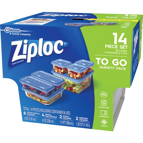 Ziploc® Food Storage Container Set - Dishwasher Safe - Microwave Safe - Clear - Plastic Body - 7 / Pack