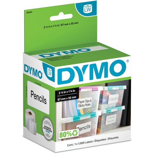 Dymo LW Multi-Purpose Labels - 2 1/4" Width x 1 1/4" Length - Removable Adhesive - White - 1000 Total Label(s)