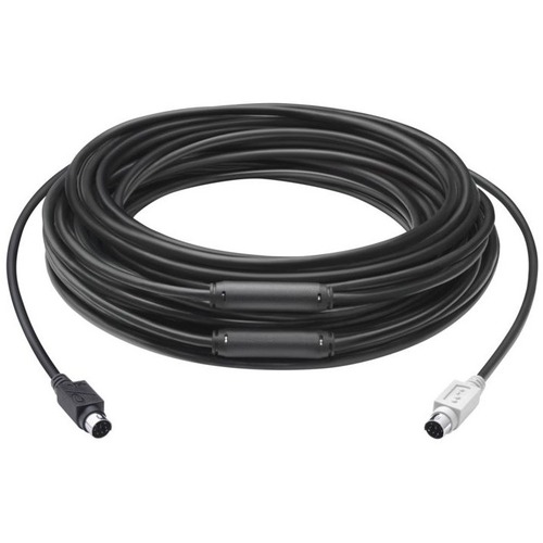 Logitech Group 15M Extended Cable - 49.21 ft Mini-DIN Data Transfer Cable for Video Conferencing System, Hub, Camera, Speakerphone - First End: 1 x 6-pin Mini-DIN (PS/2) - Male - Second End: 1 x 6-pin Mini-DIN (PS/2) - Male - Extension Cable - CMP - Black
