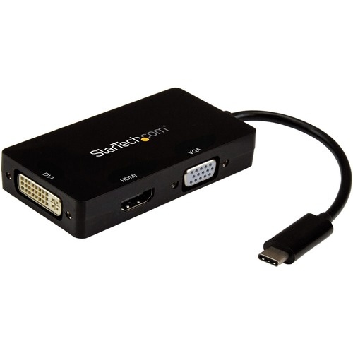 StarTech.com USB-C Multiport Video Adapter - 3-in-1 USB Type-C Video Adapter - USB-C to VGA, DVI, HDMI - 4K 30 Hz - CDPVGDVHDBP - 3-IN-1 USB C Adapter: USB C to VGA Adapter USB C to DVI Adapter or USB-C to HDMI Adapter - 4K USB-C multiport adapter - Porta