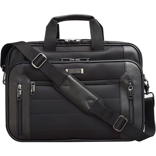 Kenneth Cole Reaction Carrying Case (Briefcase) Notebook - Black - Nylon Body - Shoulder Strap, Handle - 13.5" Height x 17.5" Width x 4.5" Depth