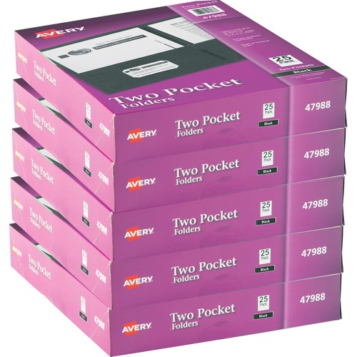 Avery® Letter Pocket Folder - 8 1/2" x 11" - 40 Sheet Capacity - 2 Internal Pocket(s) - Embossed Paper - Black - 125 / Carton