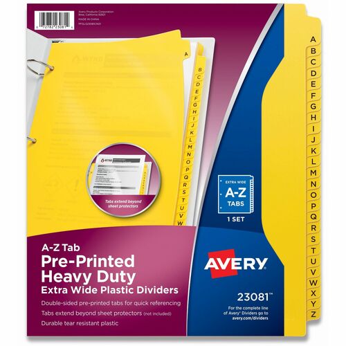 Avery® Heavy-Duty Plastic A-Z Industrial Dividers - 26 x Divider(s) - 26 Tab(s) - A-Z - 26 Tab(s)/Set - 8.5" Divider Width x 11" Divider Length - 3 Hole Punched - Yellow Plastic Divider - Yellow Plastic Tab(s) - 2
