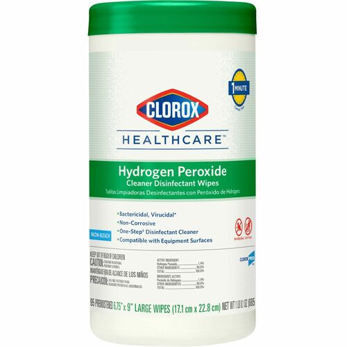 Clorox Healthcare Hydrogen Peroxide Cleaner Disinfectant Wipes - 95 / Canister - 1 Each - Pre-moistened, Disinfectant, Deodorize, Anti-bacterial - White