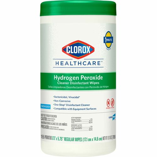 Clorox Healthcare Hydrogen Peroxide Cleaner Disinfectant Wipes - 155 / Canister - 1 Each - Pre-moistened, Disinfectant, Deodorize, Anti-bacterial - White