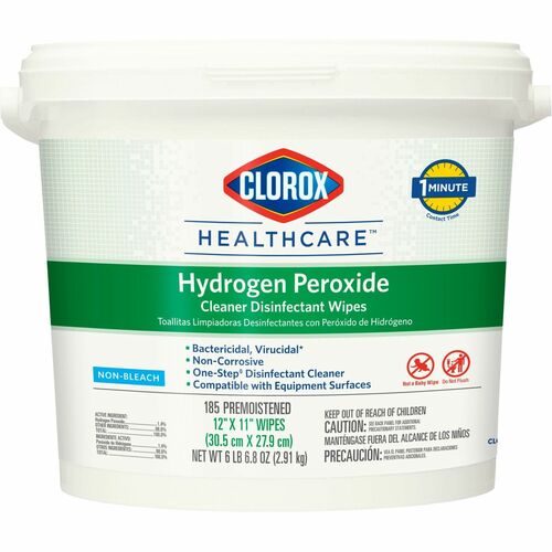 Clorox Healthcare Hydrogen Peroxide Cleaner Disinfectant Wipes - 185 / Bucket - 1 Each - Pre-moistened, Disinfectant, Deodorize, Anti-bacterial - White
