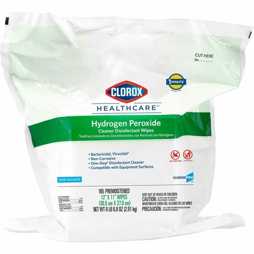 Clorox Healthcare Hydrogen Peroxide Cleaner Disinfectant Wipes - 185 / Pack - 1 Each - Pre-moistened, Disinfectant, Deodorize, Anti-bacterial - White