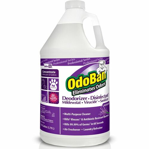 OdoBan Deodorizer Disinfectant Cleaner Concentrate - Concentrate - 128 fl oz (4 quart) - Lavender Scent - 1 Each - Disinfectant, Deodorize, Residue-free - Purple
