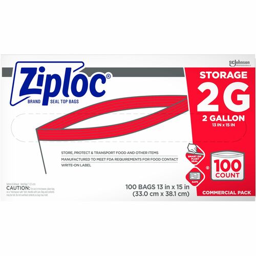 Ziploc® 2-Gallon Storage Bags - Extra Large Size - 2 gal Capacity - Clear - 100/Carton - Food