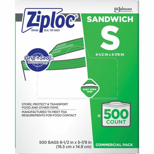 Ziploc® Seal Top Sandwich Bags - 6" Width x 5.88" Length - 1.20 mil (30 Micron) Thickness - Zipper Closure - Clear - 500/Carton - Sandwich, Food