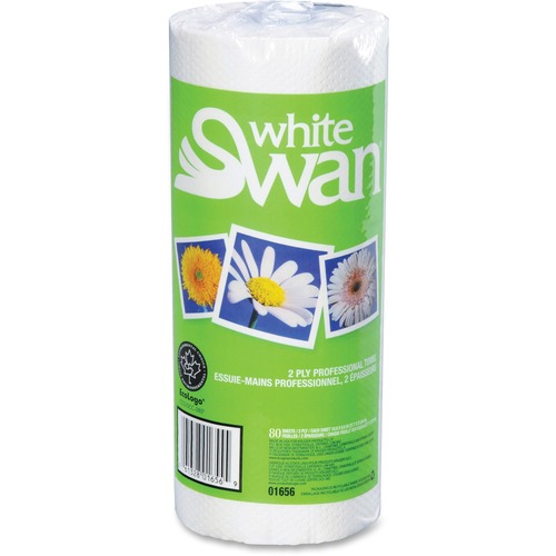 White Swan Professional Paper Towels - 2 Ply - 10.90" x 8.60" - 80 Sheets/Roll - White - Paper - Embossed, Individually Wrapped, Soft, Perforated, Light Duty - For Multipurpose