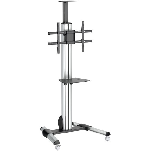 StarTech.com TV Cart - Height Adjustable - Lockable Wheels - 1 Shelf - 88.40 lb Capacity - 4 Casters - Steel, Aluminum, Plastic - 27.60" Length x 32.60" Width x 84.30" Height - Black, Silver - For 1 Devices - 1 Each