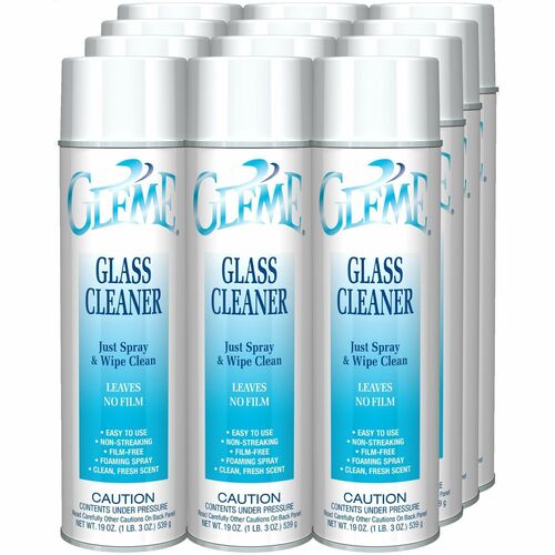 Claire Gleme Glass Cleaner - 19 fl oz (0.6 quart) - Clean & Fresh Scent - Film-free, Non-drip, Non-streaking, Ammonia-free, Quick Drying, Rinse-free, CFC-free - White Can - 12 / Carton