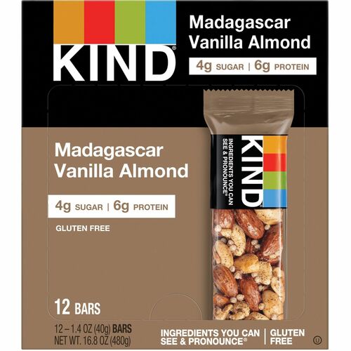 KIND Madagascar Vanilla Almond Nut Bars - Trans Fat Free, High-fiber, Low Sodium, Dairy-free, Gluten-free - Madagascar Vanilla Almond - 1.41 oz - 12 / Box